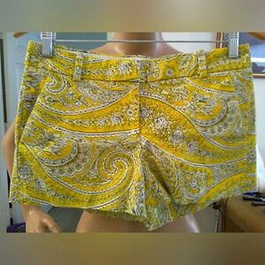 J. Crew Yellow & White Paisley  Shorts Sz.4 Flat W/ Pockets Chino
